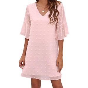 CHICZONE Womens Pink Summer Mini Dresses V Neck Size Small Dress Ruffle